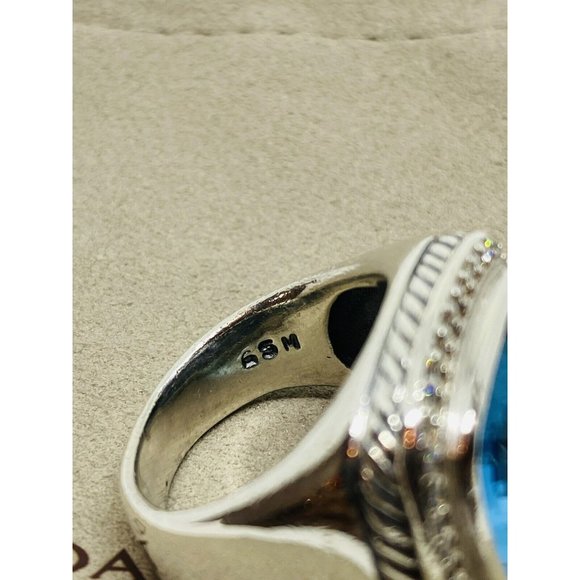 David Yurman Albion Diamond Blue Topaz Ring 14MM Topaz 100% Authentic Pouch 6.5 - Picture 8 of 12